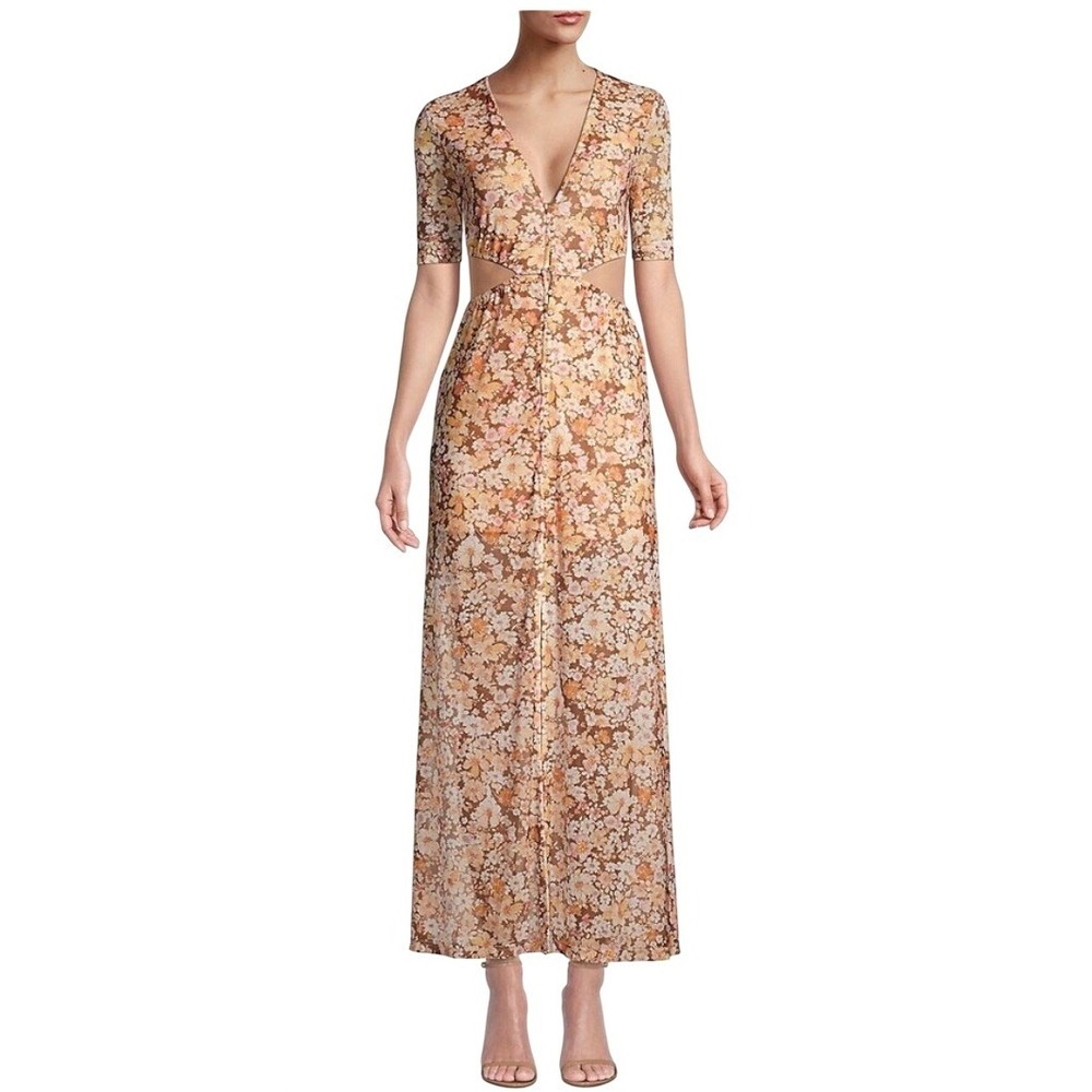 Hansen & Gretel Erika Dress Maxi Dress Womens XL Brown Floral Cutout Button